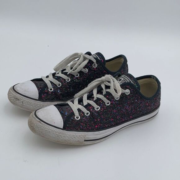 Converse womns Sparkle Sneakers - Black with multi colored Glitter size 10 - Picture 4 of 11